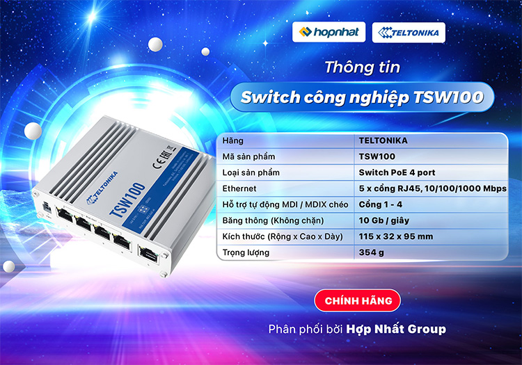 Switch công nghiệp poe 4 cổng TSW100